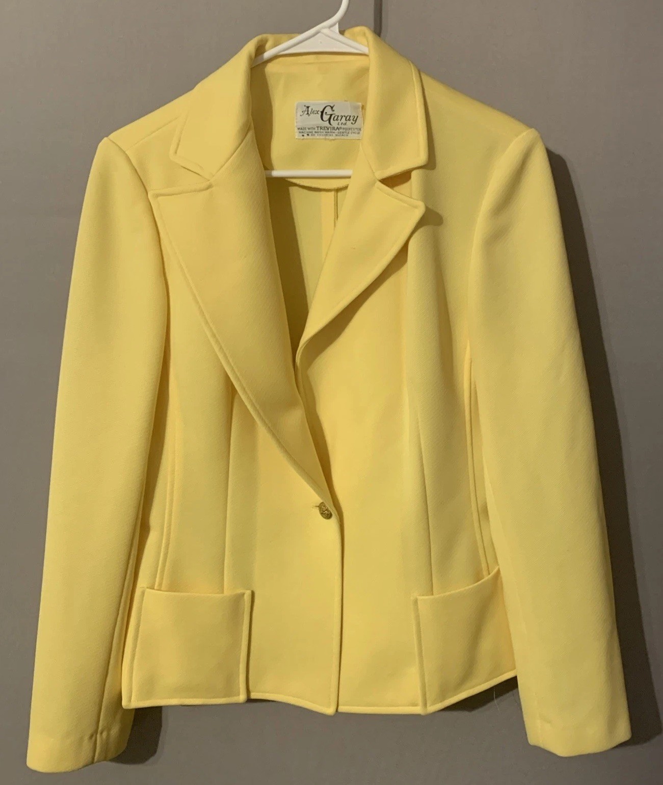 Vtg 60s 70s Alex Garay Trevira Banana Yellow Blazer Jacket Office Siren Disco