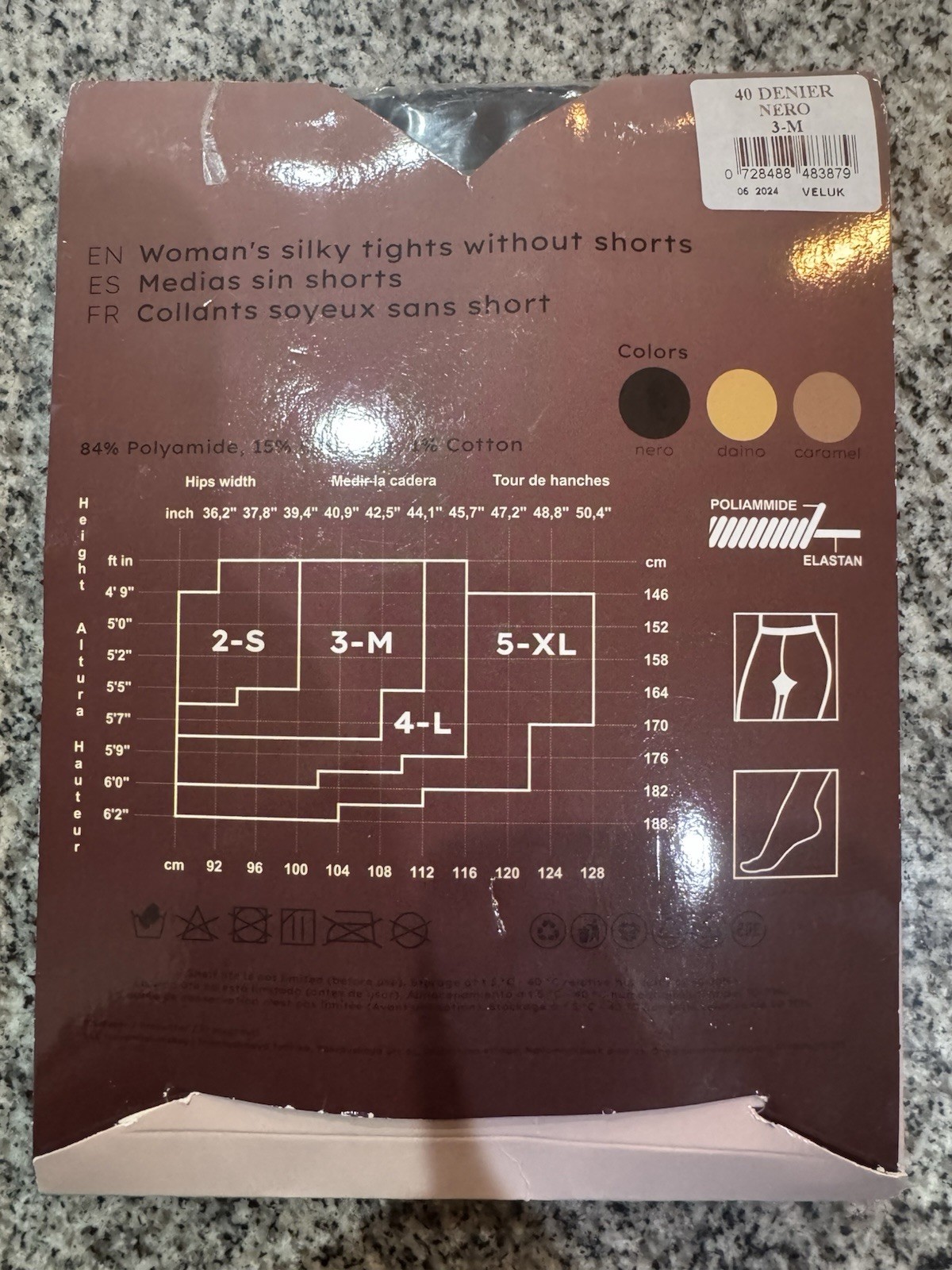 VELUK 40 DENIER SHEER PANTYHOSE TIGHTS SIZE 3M / BLACK