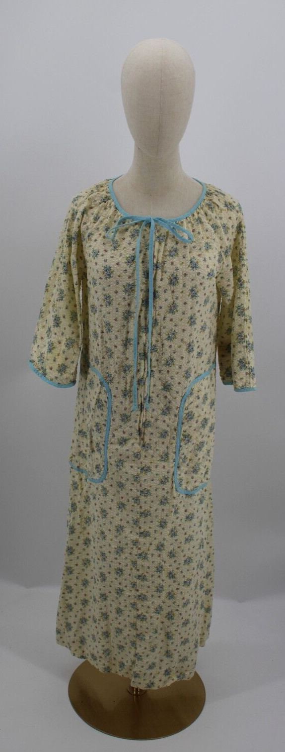 Vintage Keyloun Housecoat Nightgown Womens Small Floral Cotton Blue Yellow 1960s