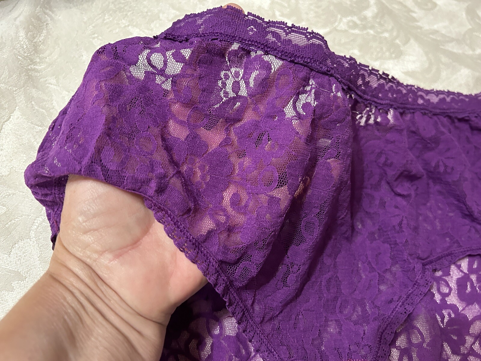 Vtg Unbranded 13J001X Beautiful Sheer Floral Stretch Lace 2X Plum Panties #60