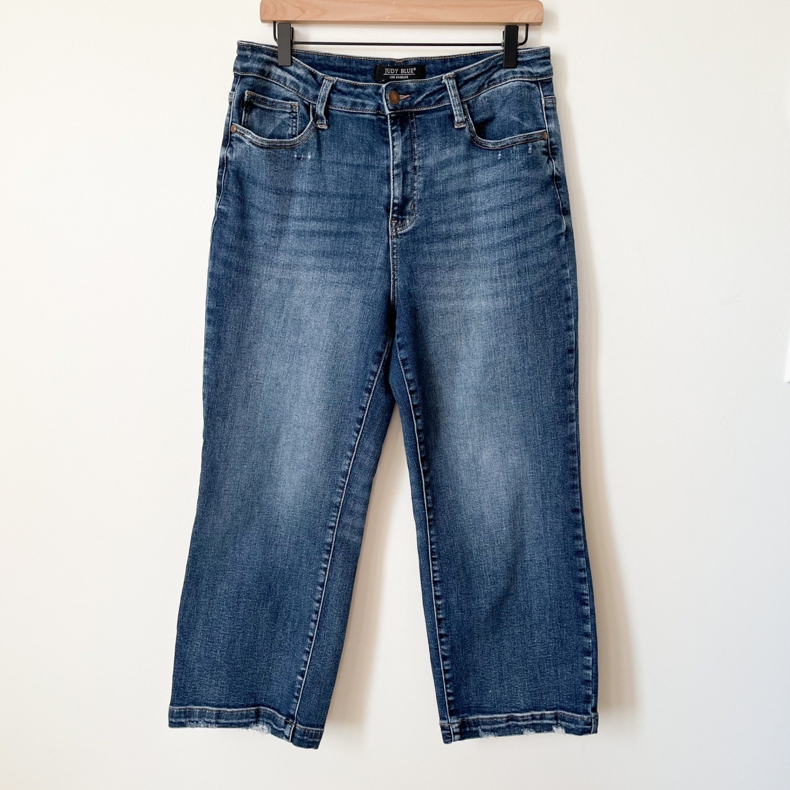 Judy Blue High Waisted Vintage Wash Cropped Wide Leg Jeans Womens 30