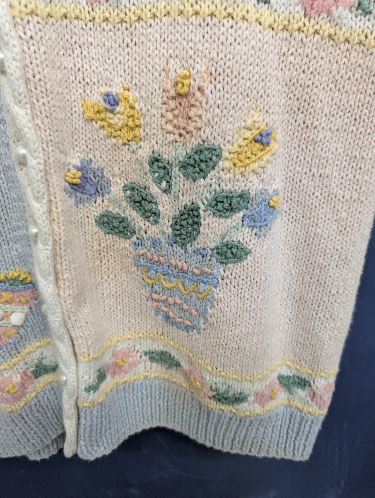 Vintage 90s Marisa Christina XL Sweater Hand Knit Cardigan Easter Bunny