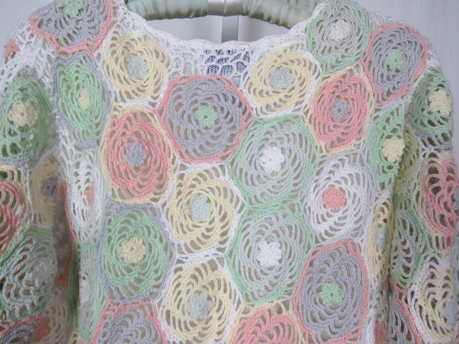 VTG 1980s BFA CLASSICS CROCHETED FLORAL TOP SIZE MEDIUM COTTON RAMIE LINED