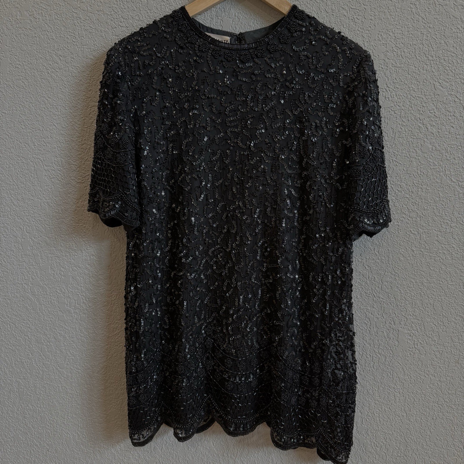Silk Beaded Little Black Dress Sequin Cocktail • M/L • VTG Brilliante by J.A.