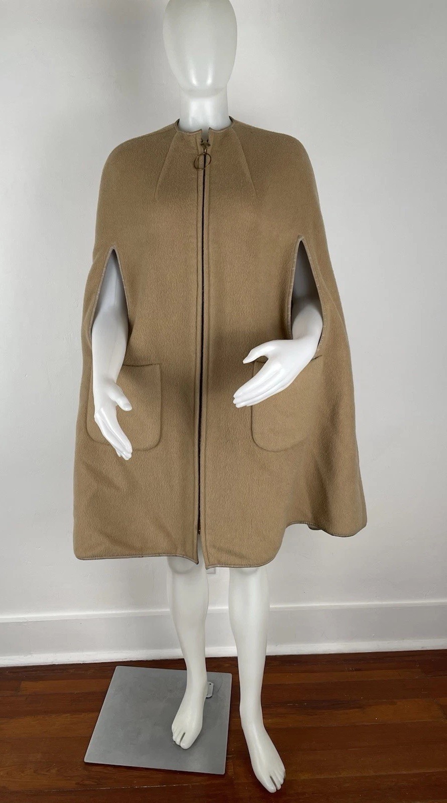VTG 60s Cape Wool Leather Trim Ring Zipper ILGWU (SEE FLAWS