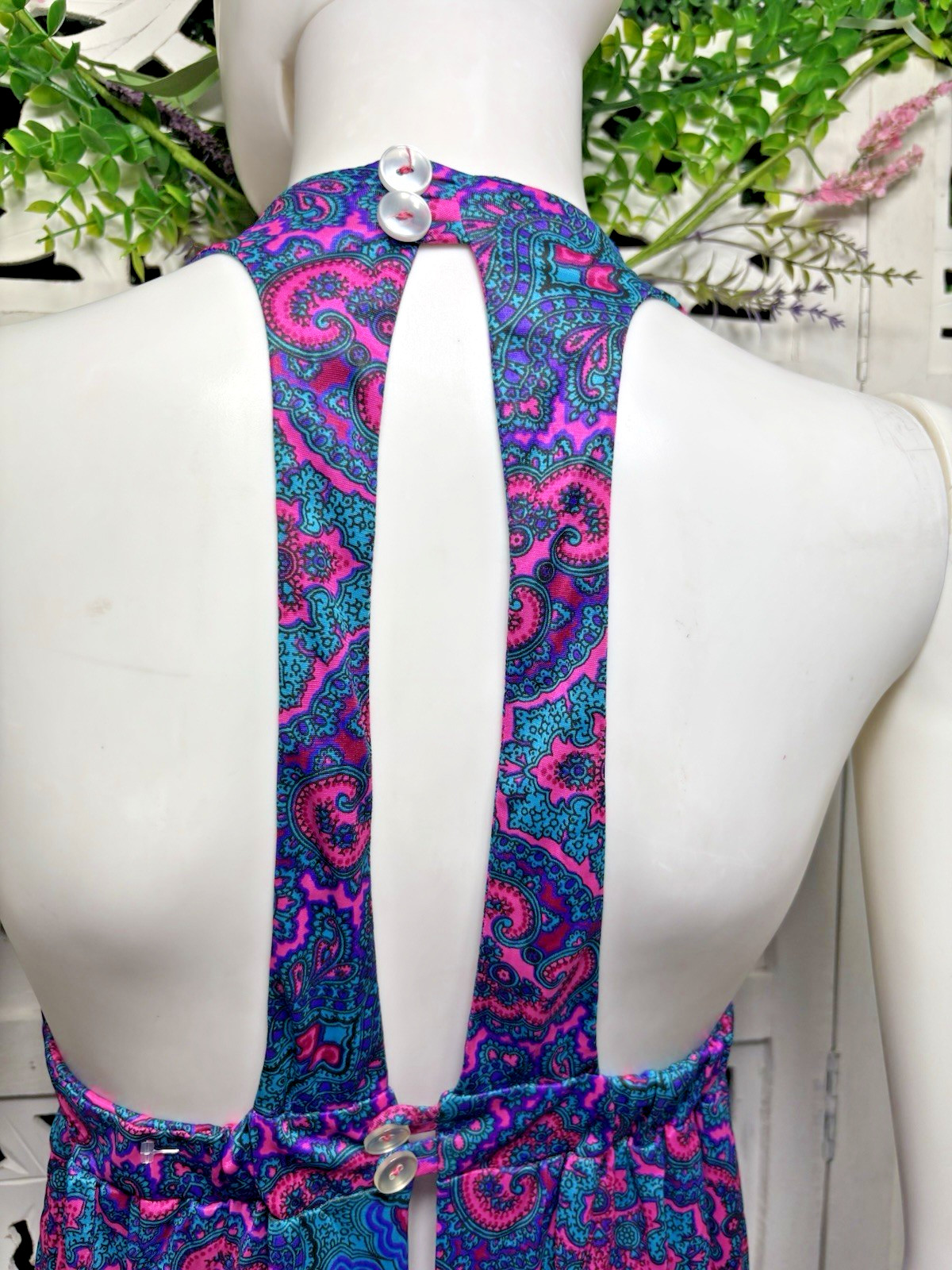 Vintage High Tide Of California Women’s Halter Print Maxi Dress Size Small