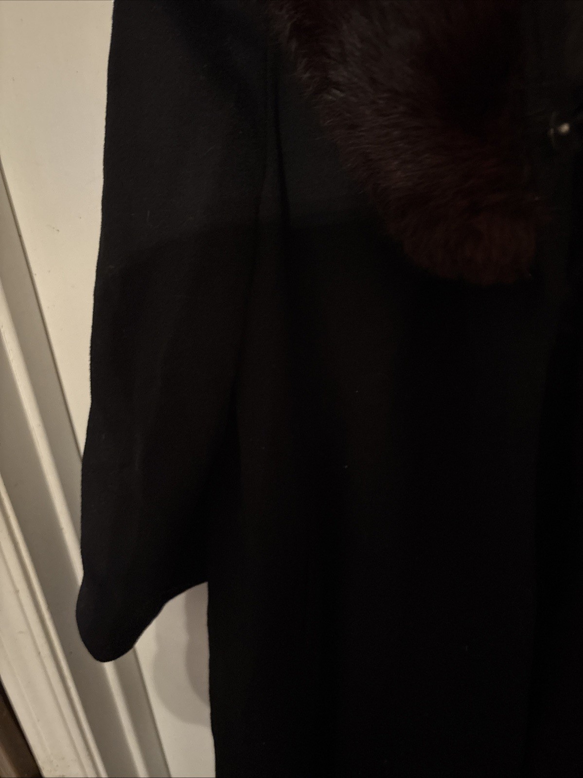 Vintage 100% Black Wool Coat With Brown Real Fur Collar Women’s Sz M/L