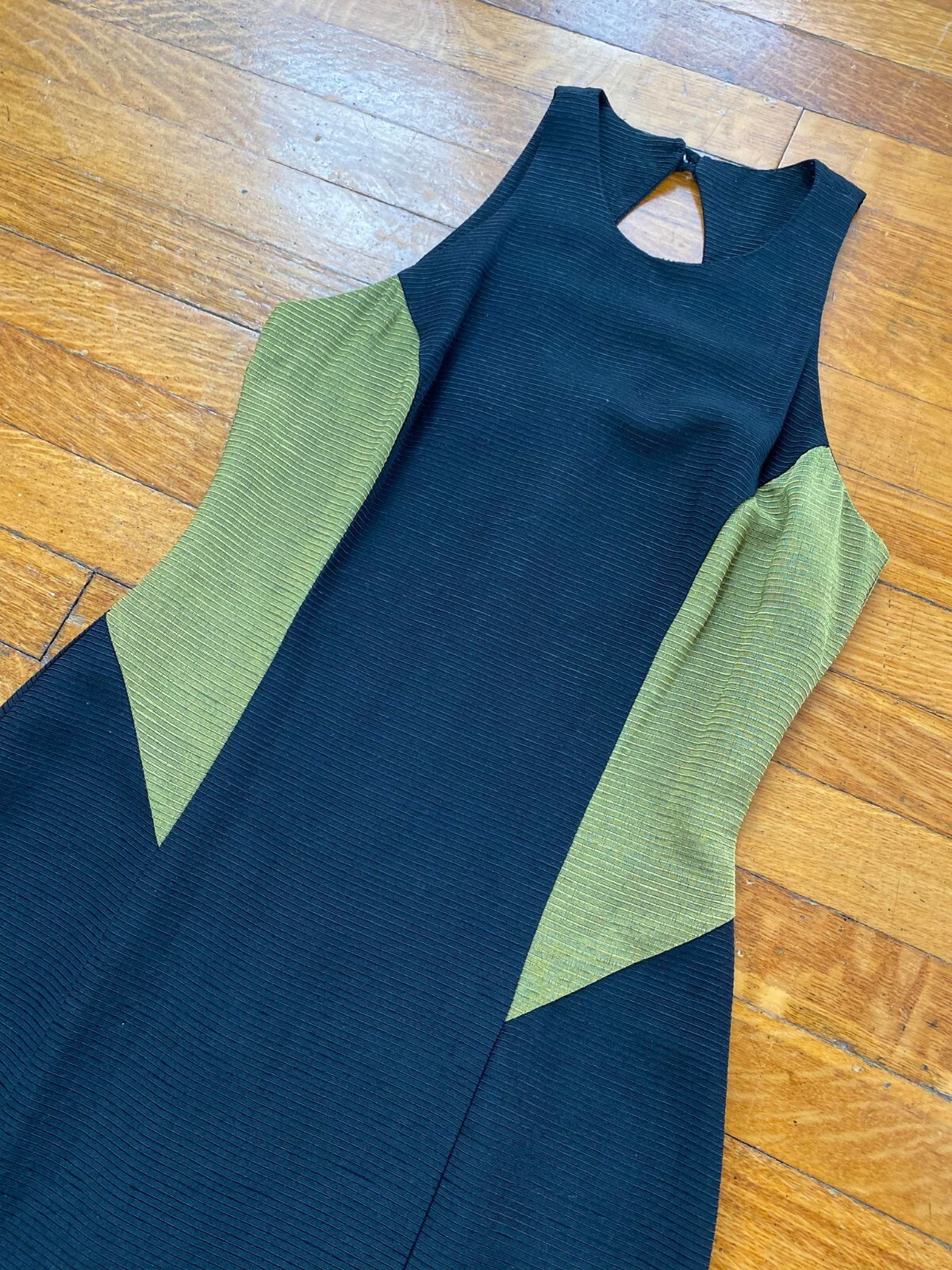 Vintage Early 1990s Black Gold Ribbed Bodycon LBD Cutout Dress