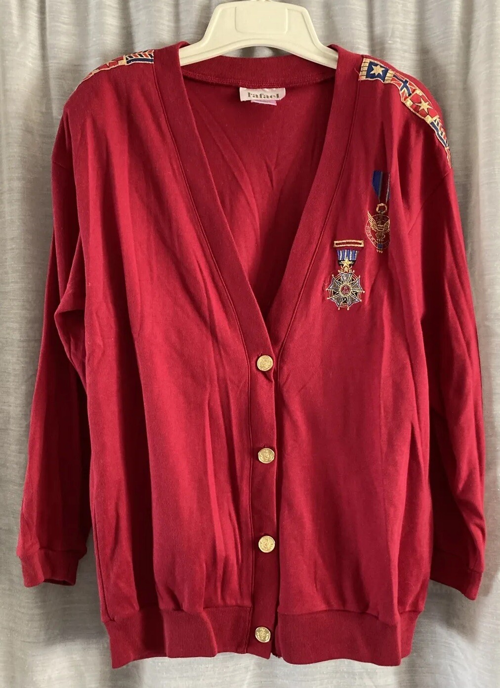 VTG Rafael Woman’s Sz M Red Button Up Cardigan 3/4 Sleeve