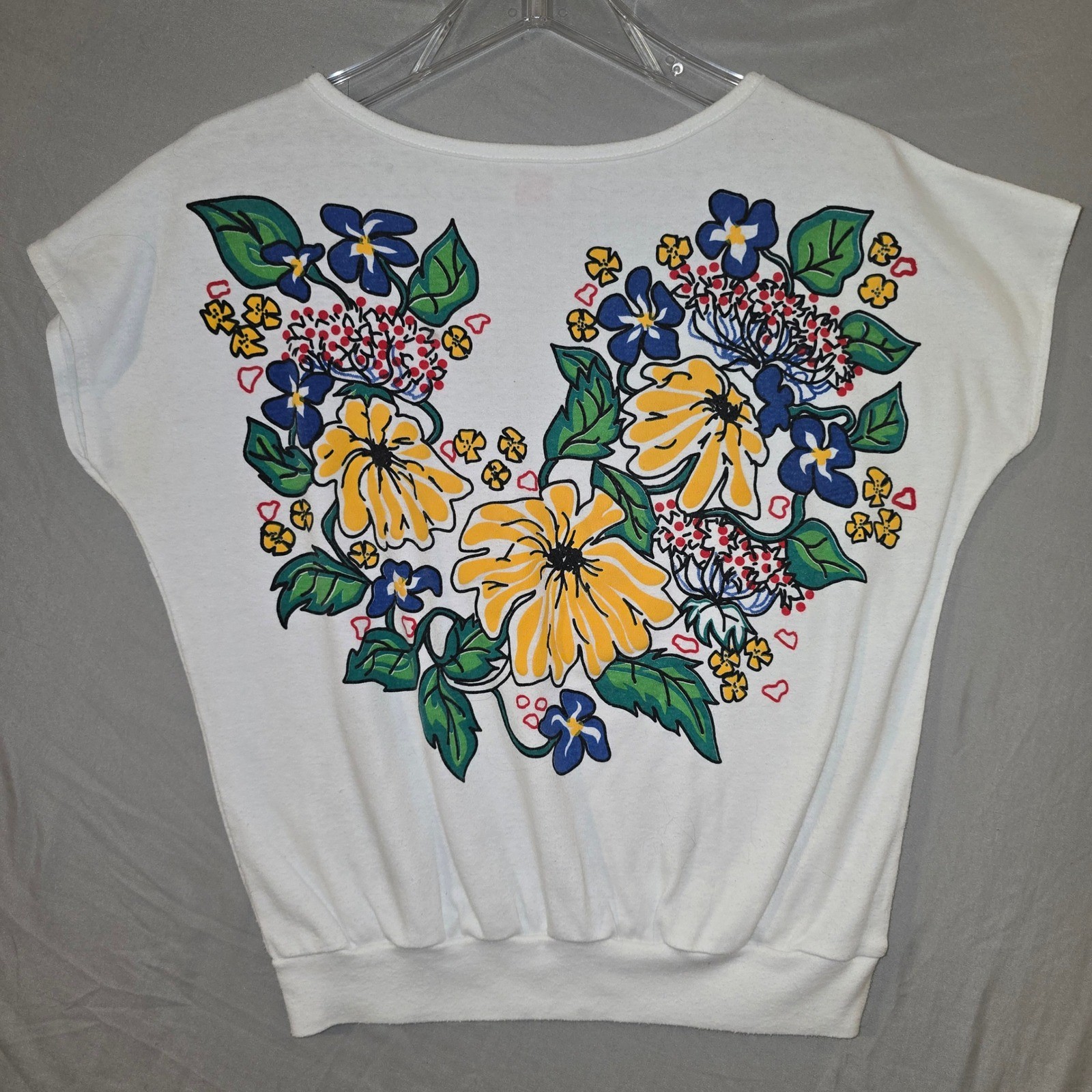 Jane Colby Floral Top Small Women White Vintage 80s 90s Blouson Short Sleeve