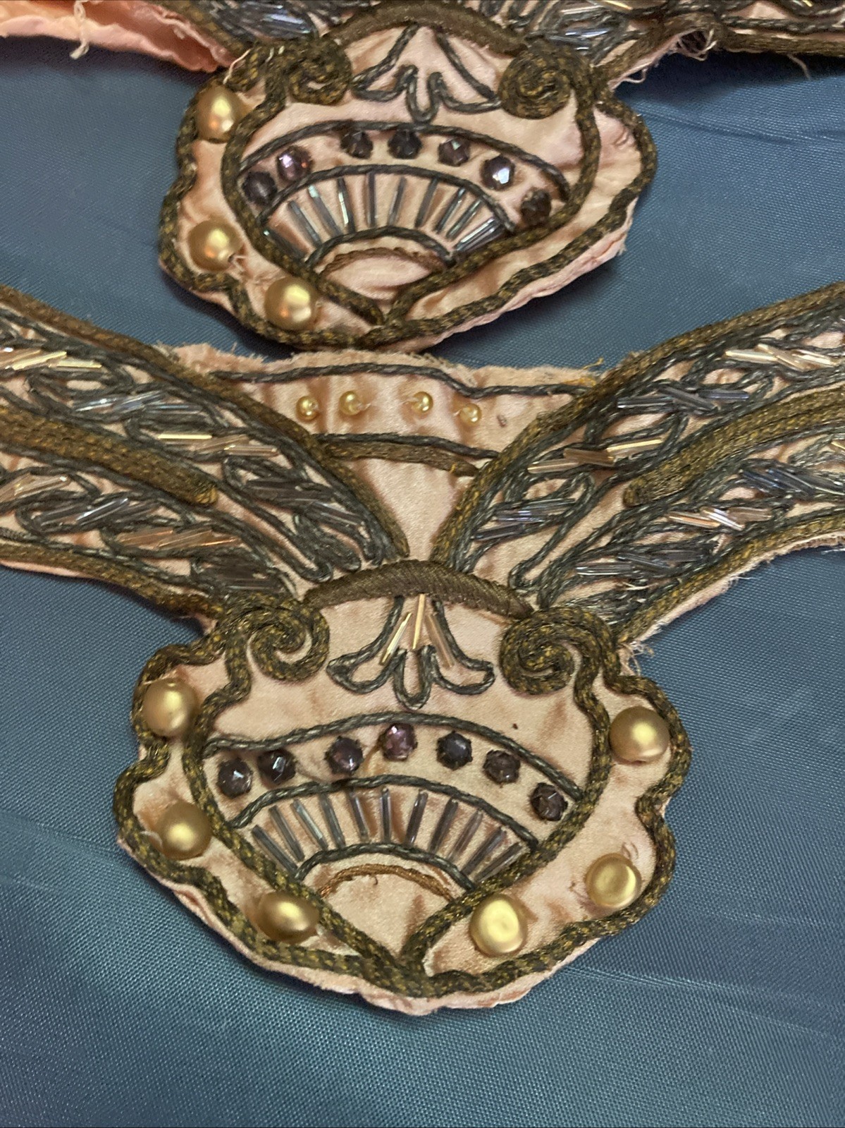 Pair Antique 1900’s Hand Stitched Beads & Rhinestones for Opera Cape Sleeves?