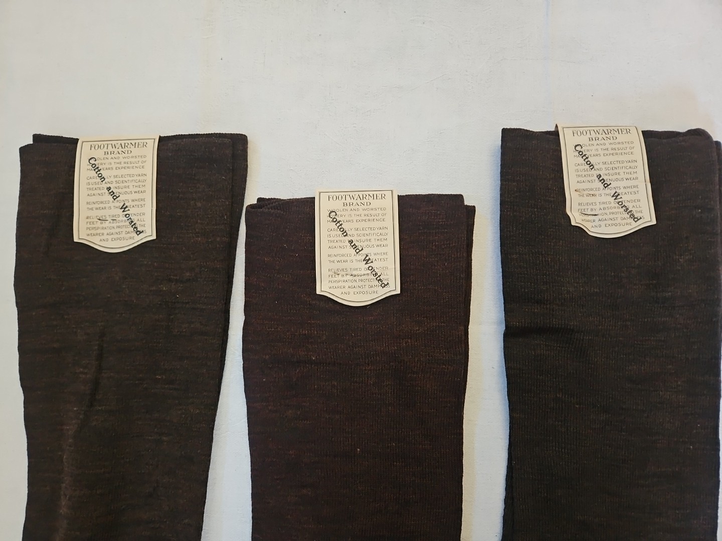 3 Pairs 1920s NOS Vintage Hosiery Stockings Cotton Wool Thigh High Brown