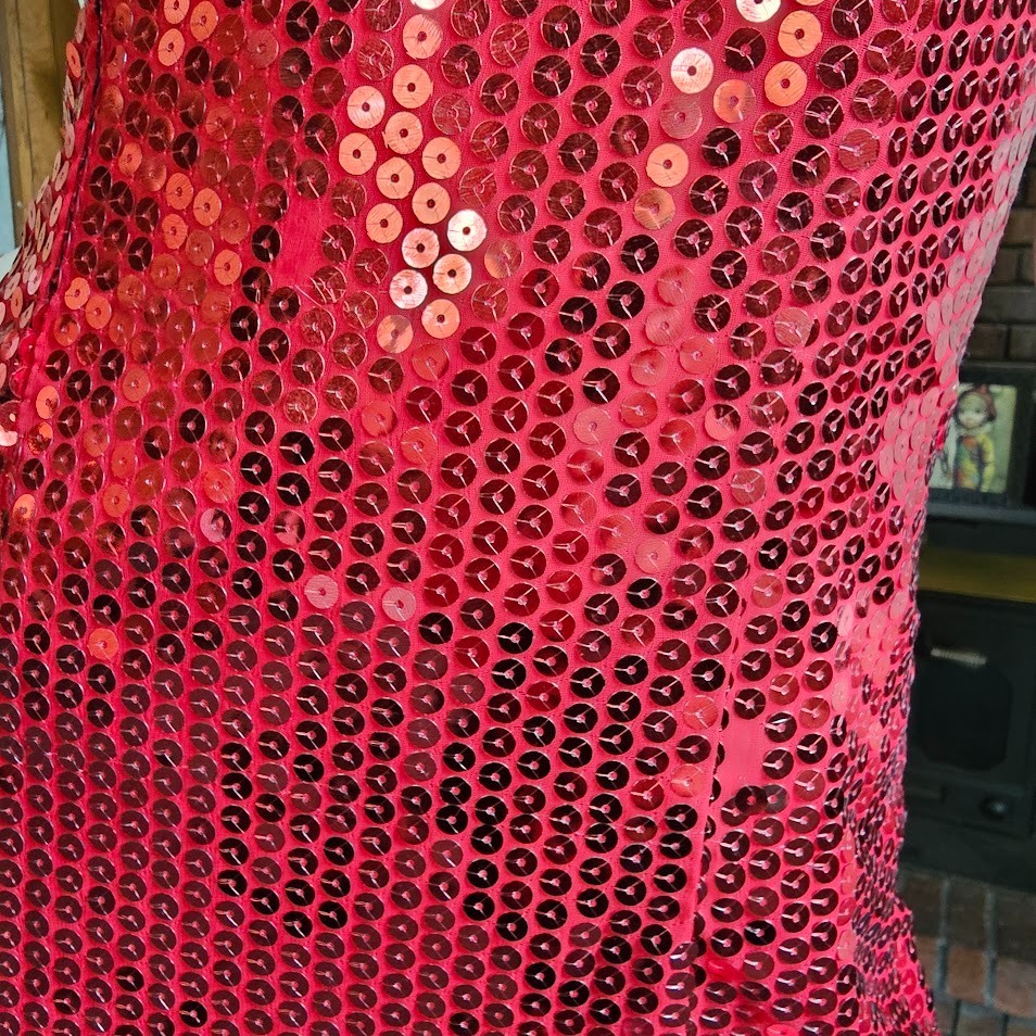 Vtg 80s Alyce New Wave Prom Drop Waist Mermaid Sequin Flamenco Party Dress S/M