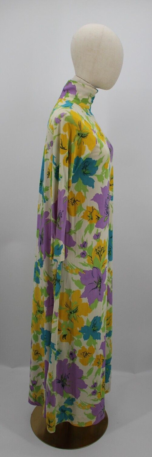 Vintage Lingerie Nightgown Womens Small Maxi Purple Yellow Floral Acetate 1960s