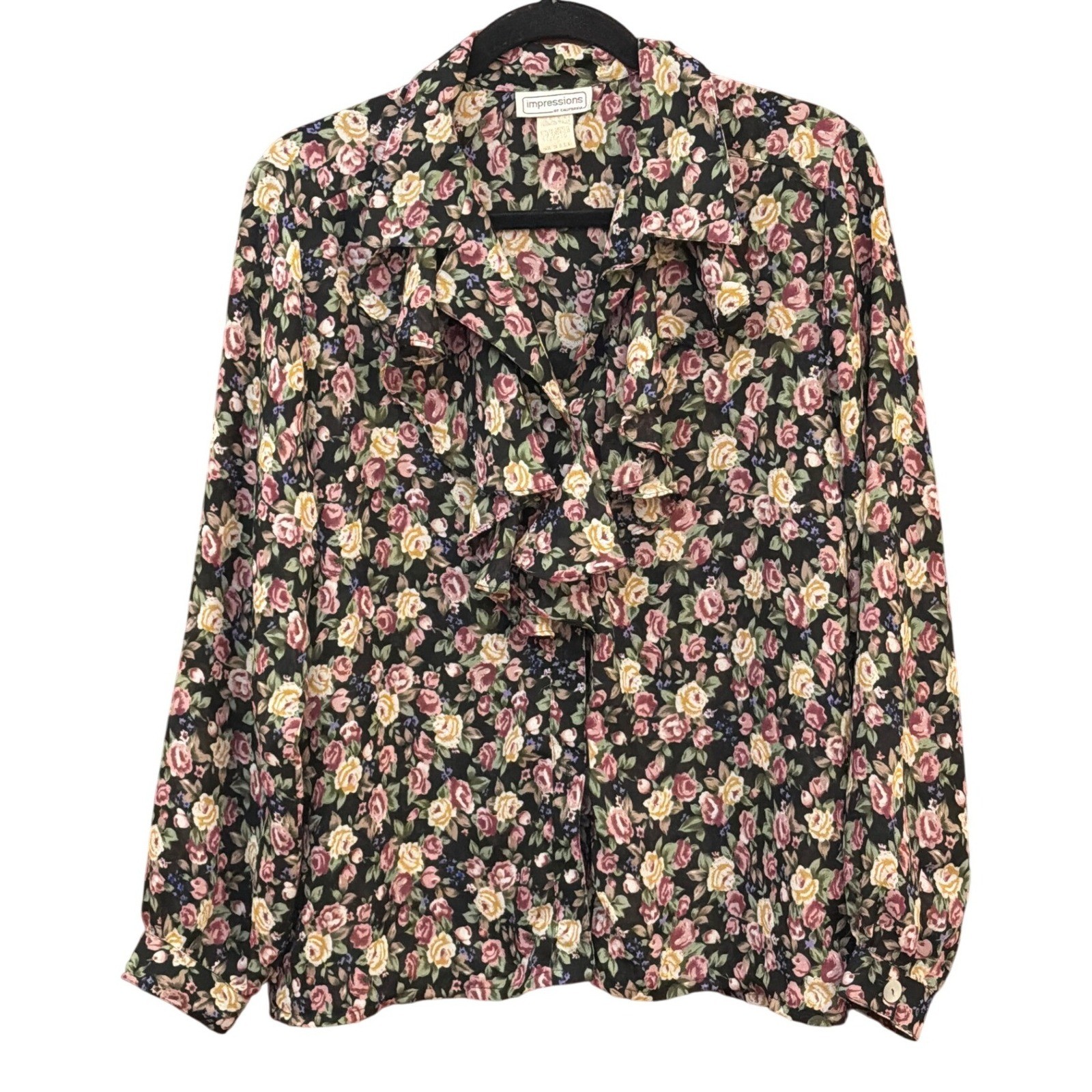 90s Impressions of California Floral Blouse Cottagecore Romantic Dark Academia