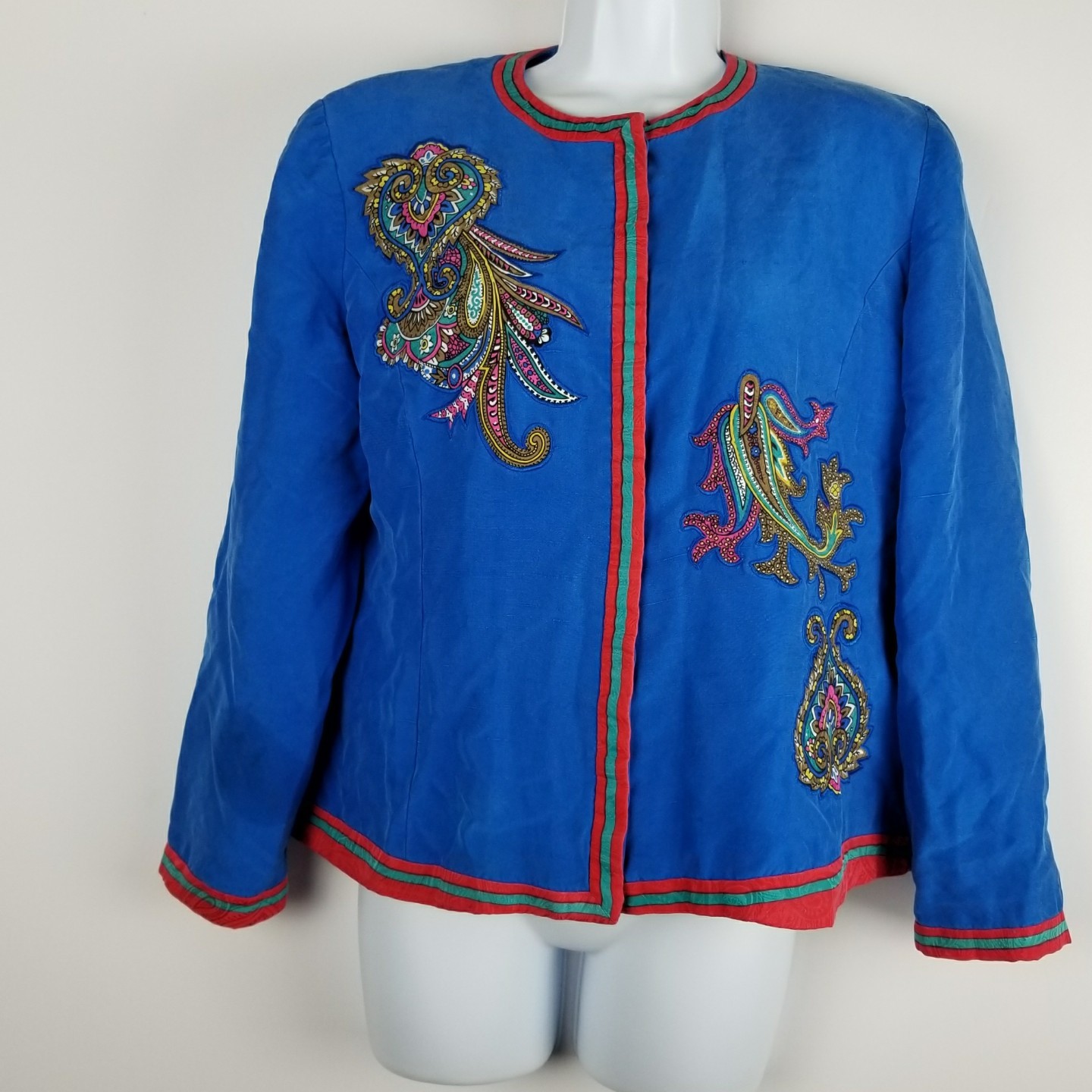 Anne Crimmins UMI Collection Jacket vintage 80’s size 14 Blue paisley applique