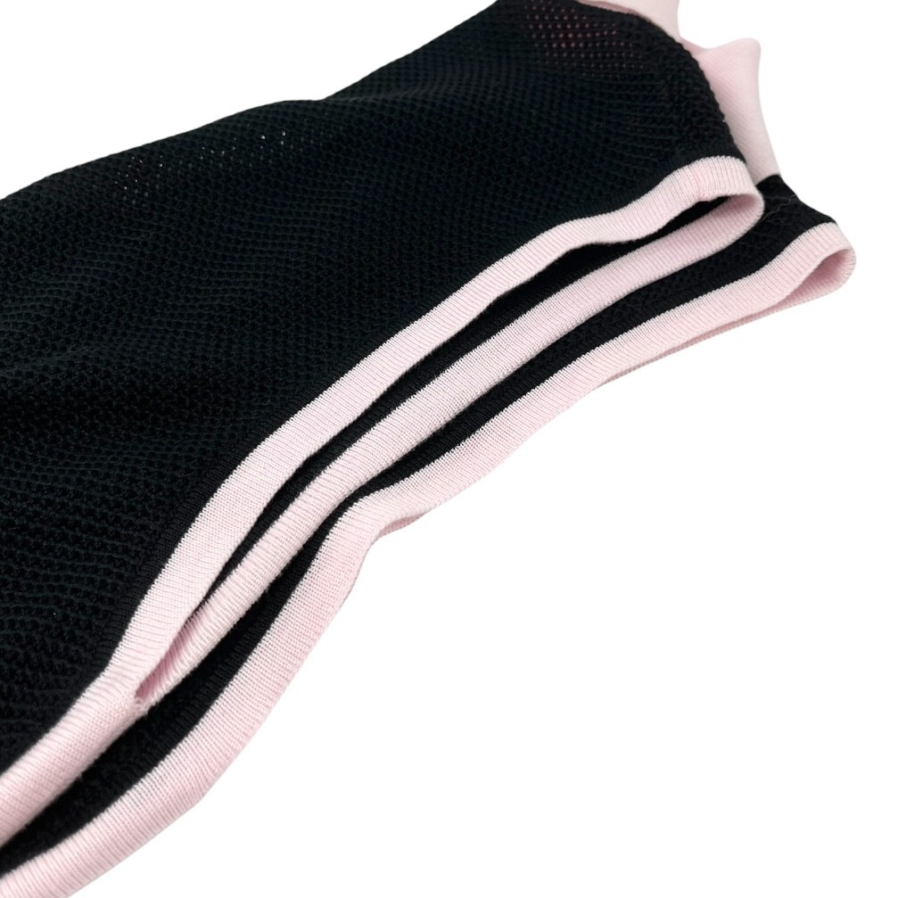 CHANEL Vintage 03P CC Logo Mesh Knit Tank Top #38 Black Pink Cotton Rank AB+