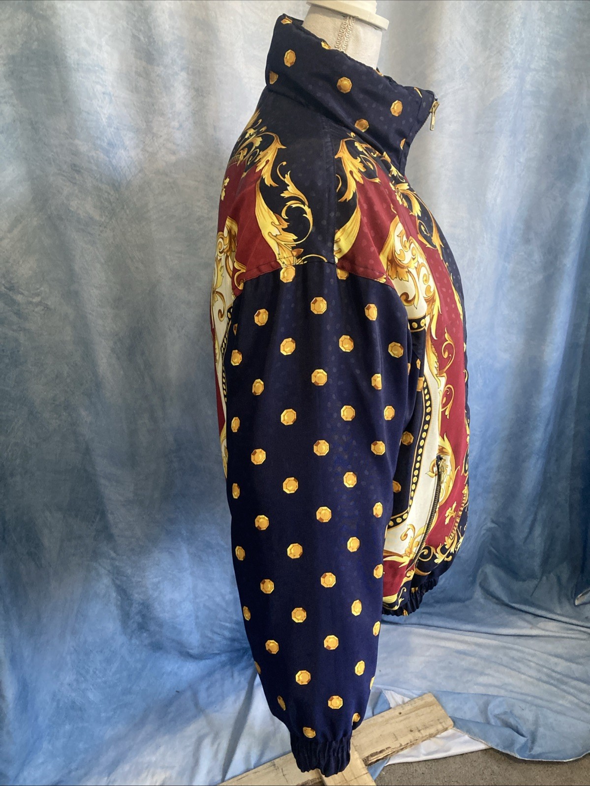 Vintage J Gallery Down Puffer Jacket Medium EUC Baroque Print 90s Korea Bomber