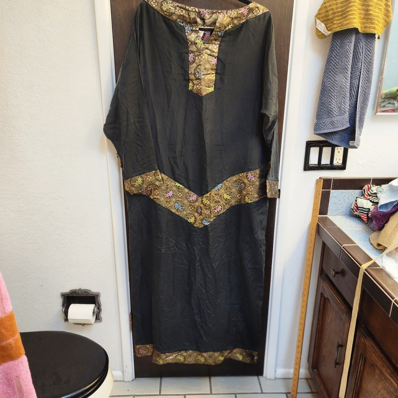 Vintage 80s Does 20s Visage Silk Art Deco Metallic OS Plus Size Dress OS