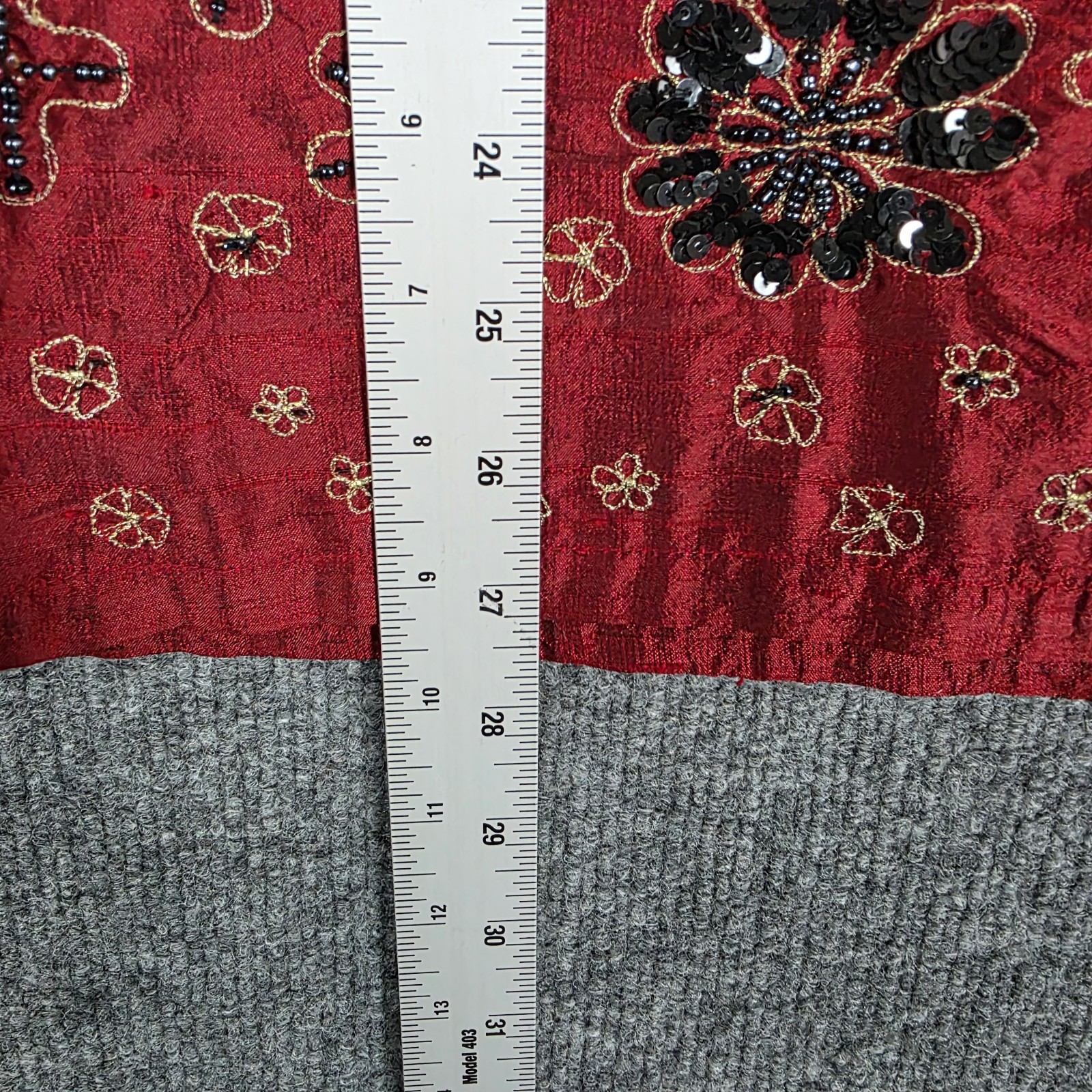 Chicos Dupioni Silk Beaded Shirt Womens XL Red Asian Art To Wear Sequin Vintage
