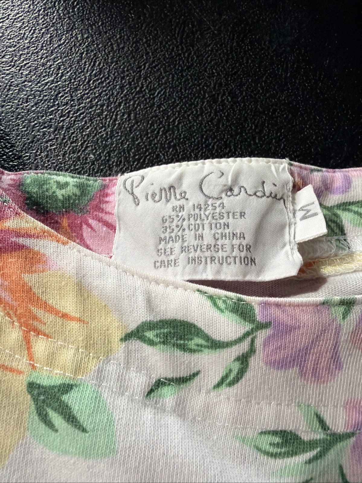 Pierre Cardin Top Ladies M Pink Orange Flower Print Shoulder Pads Vintage White