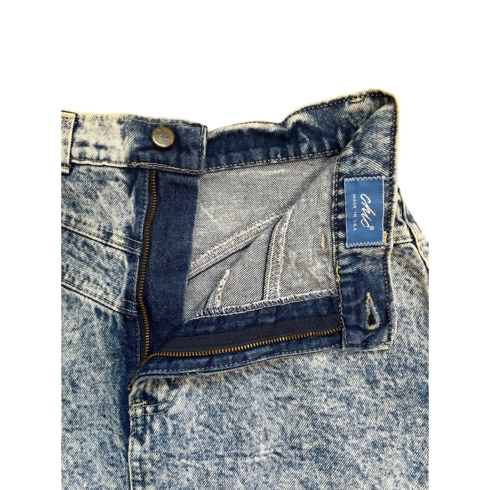 Vtg 80s Chic by HIS Acid Wash Denim Mini Skirt High Waist Jean Made in USA W26