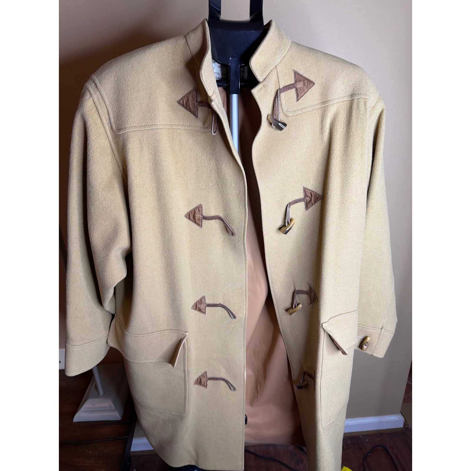 Jaeger London Vintage Wool Camel Hair Toggle Coat Beige Made in Great Britain 12