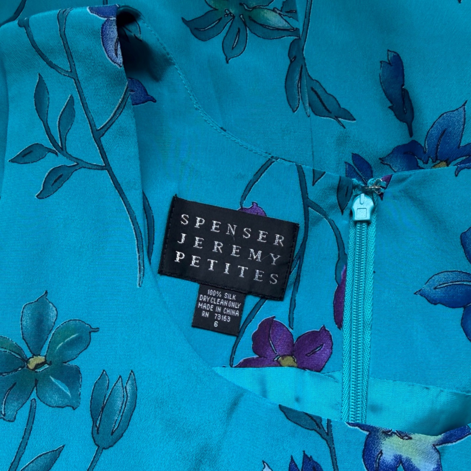 Vintage Bright Blue Floral Silk Dress Size Small 90s Sleeveless Midi Sundress