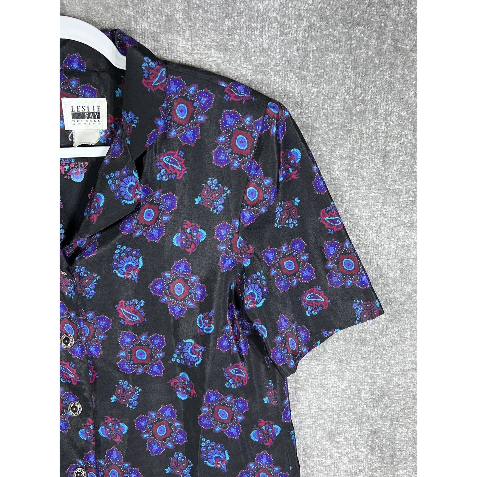 Vintage Leslie Fay Petites Floral Button Up Top Blouse Womens Size 10 Petite 10P