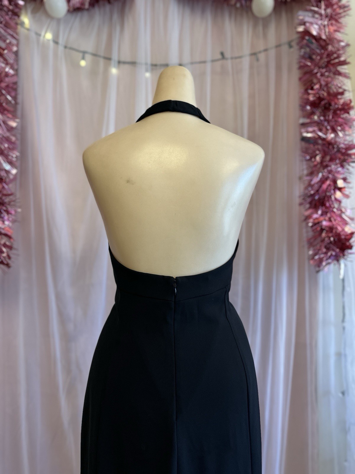 Vintage Y2K 2000s Black Halter Dress Open Back Sleeveless Minimalist Summer M