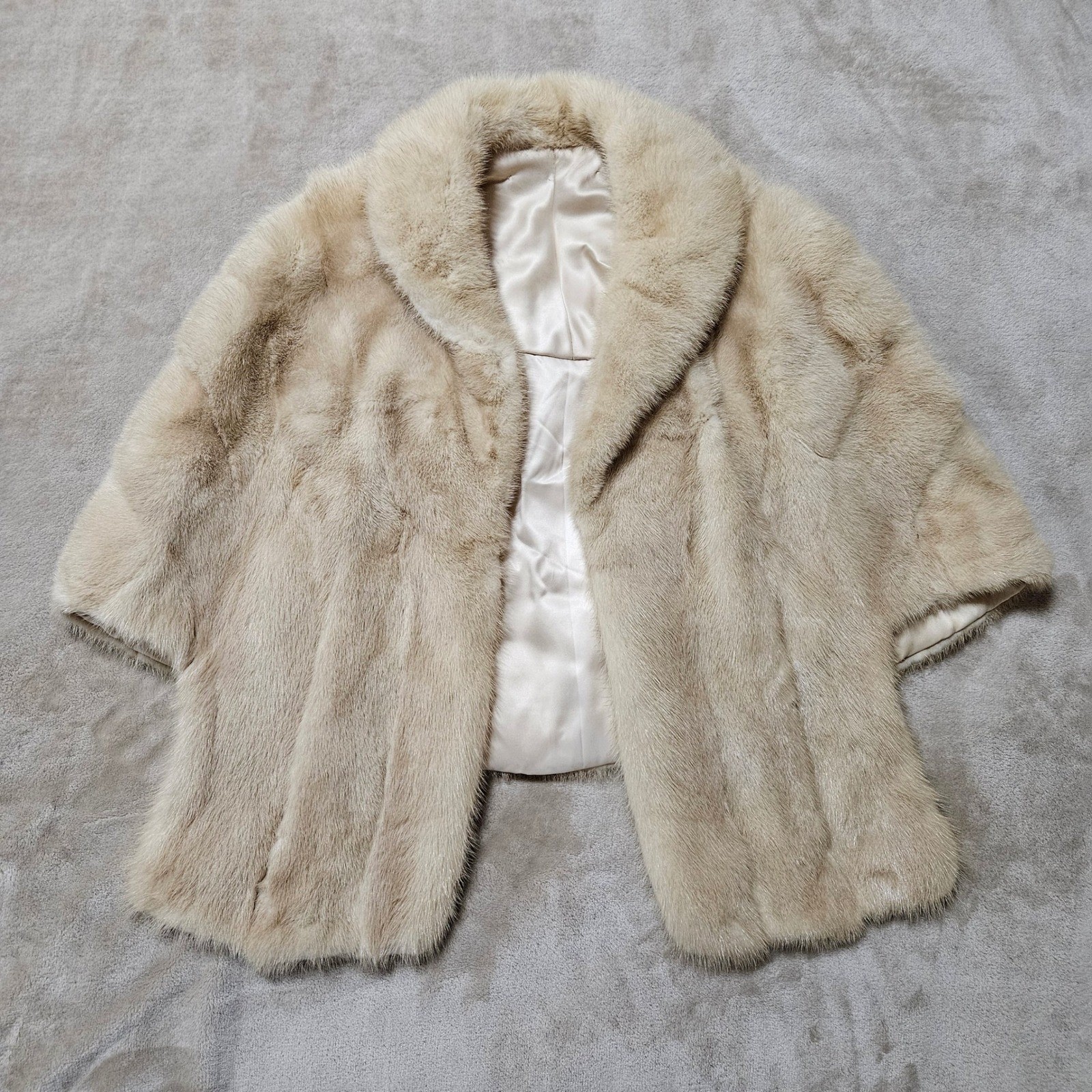 Vintage Real Mink Fur Stole Capelet Champagne Blonde Shawl Collar Glamour Vest