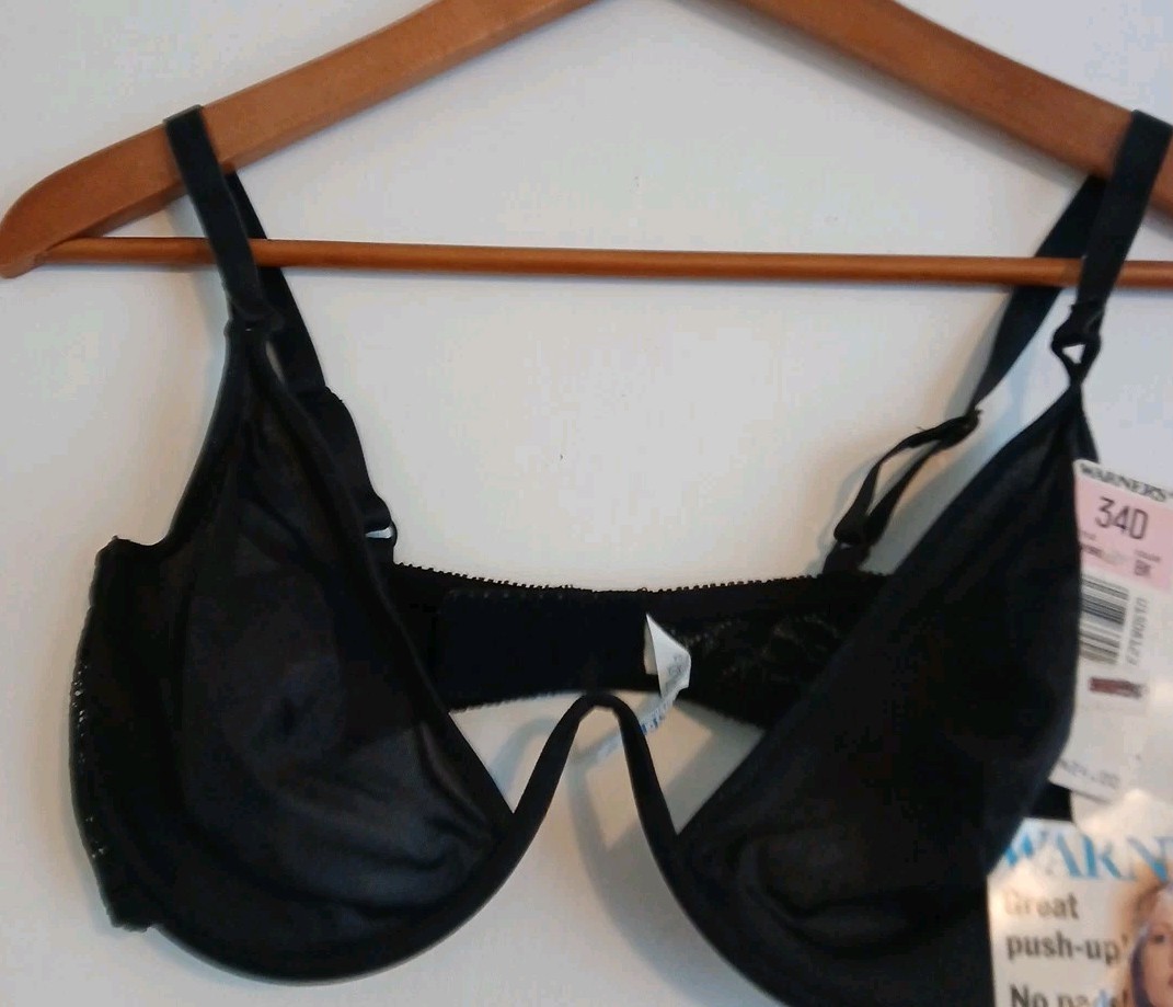 VTG Warner’s Bodysational Underwire Unlined Semi Sheer Black Style 2890 Bra 34D