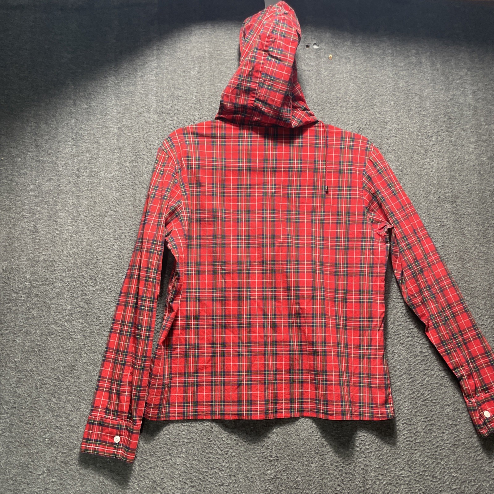 Vintage Tommy Hilfiger Jacket Mens Medium Anorak Hoodie Plaid 1/4 Zip 90s Cotton