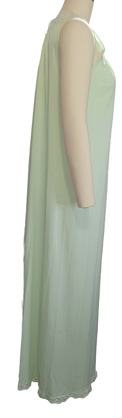 Vtg ShadowLine Pullover Long Nightgown Sz Sm Mint Green Lace Pink Rose Nylon USA