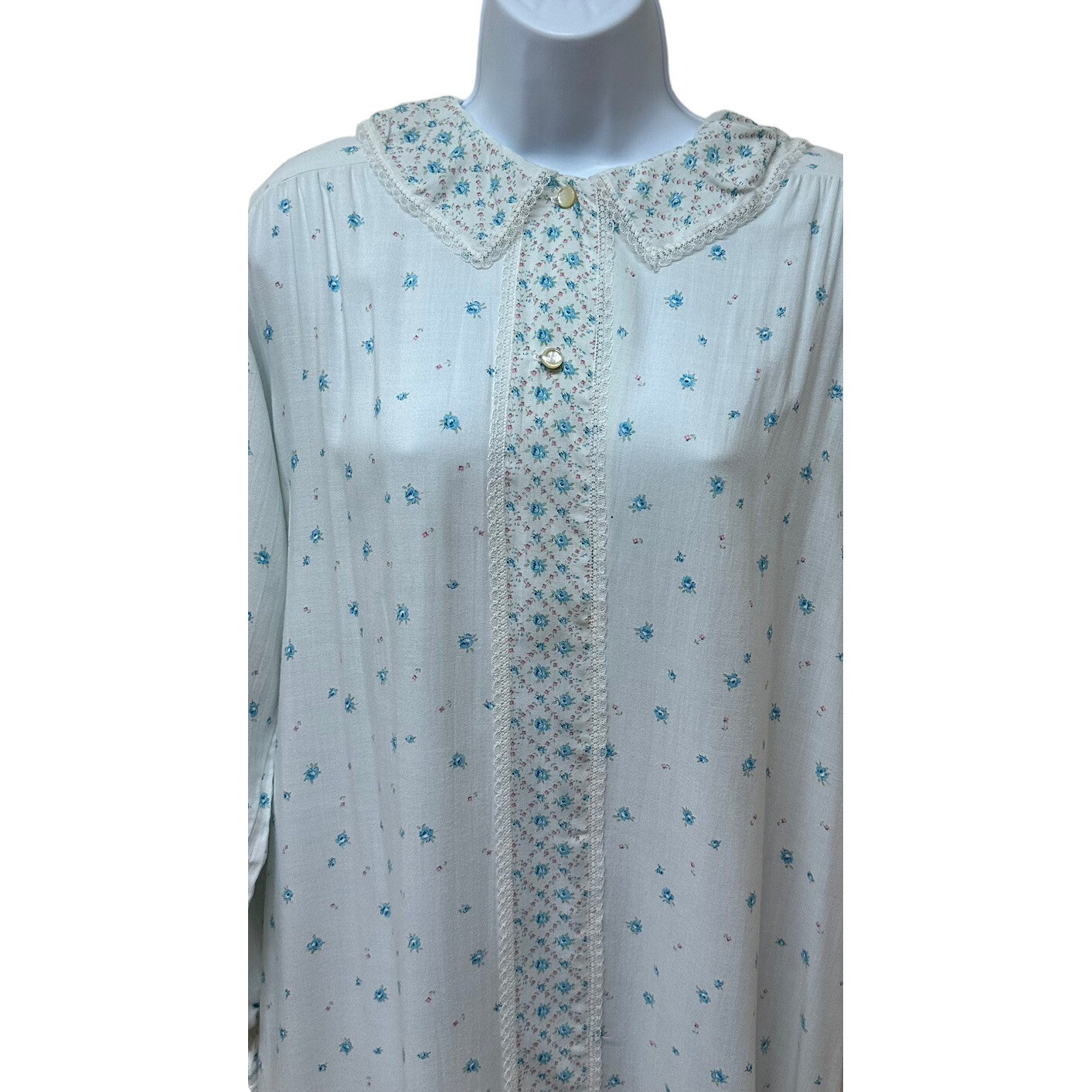 Vtg Dainty Floral Nightgown Dress Lace Peterpan Collar Prairie Cottagecore L NEW