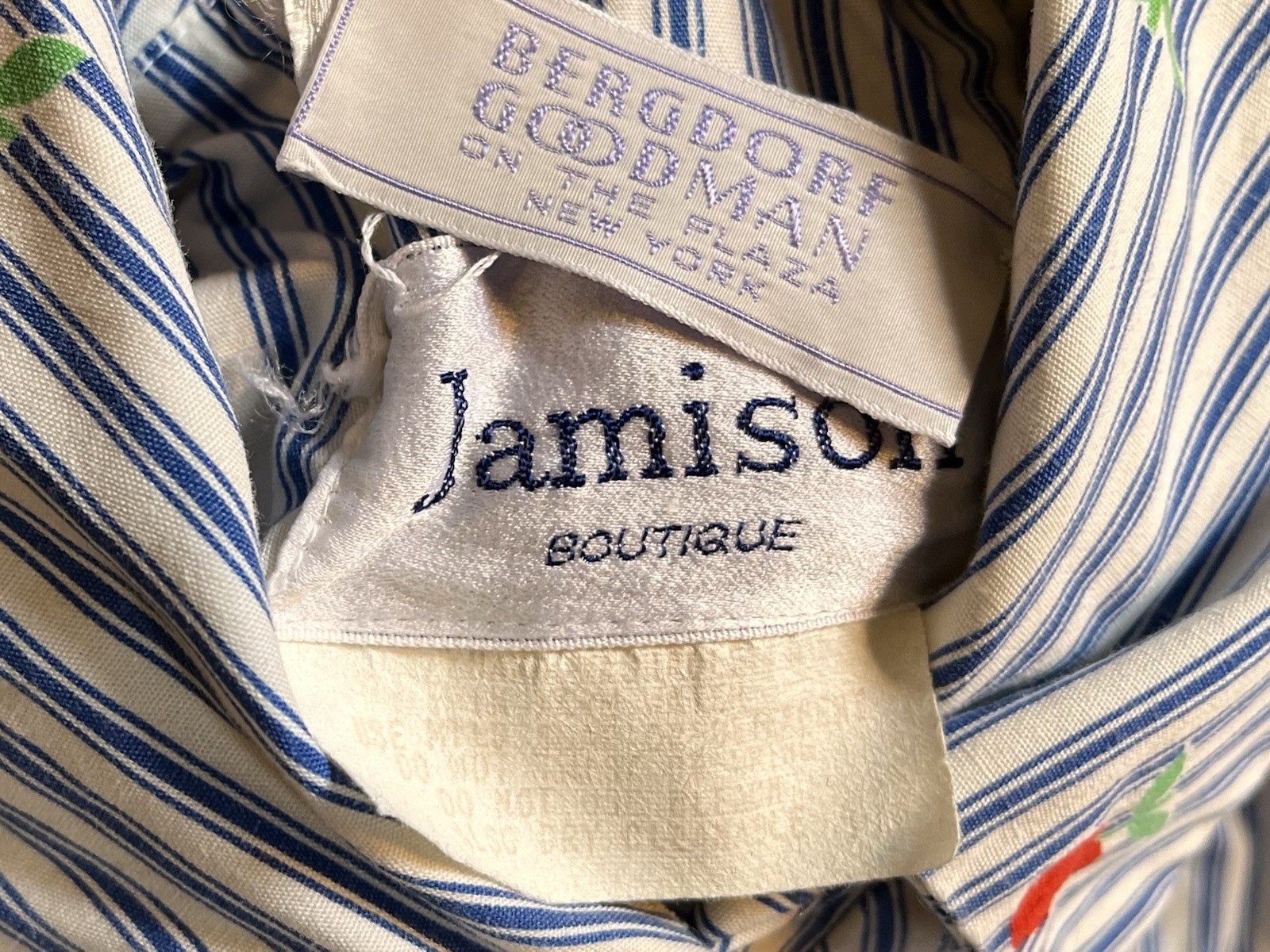 VINTAGE 70s Jamison Boutique Apple Co-Ord Set 2 Piece Shirt Skirt Pinstripe Blue