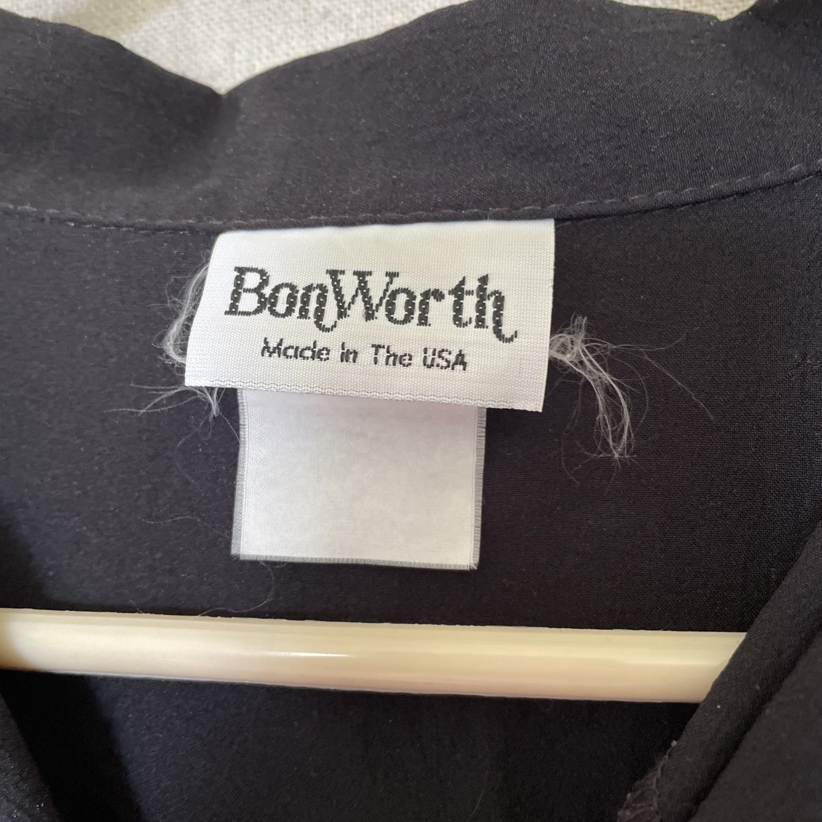VTG Bon Worth Women’s M Blouson Top Banded Hem And Sleeves Black Tan Made In USA
