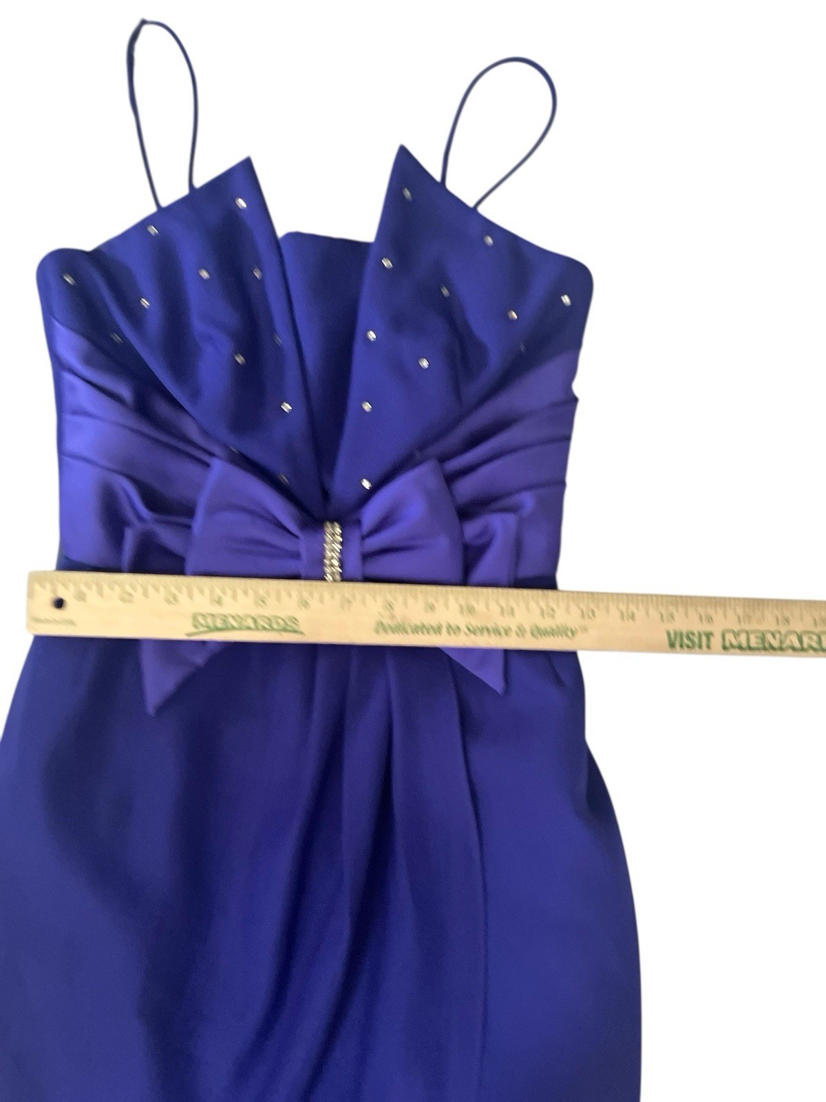 Vtg 80s Bari Jay Rhinestone Bow Party Dress 6 Made In USA Purple Sleeveless Mini