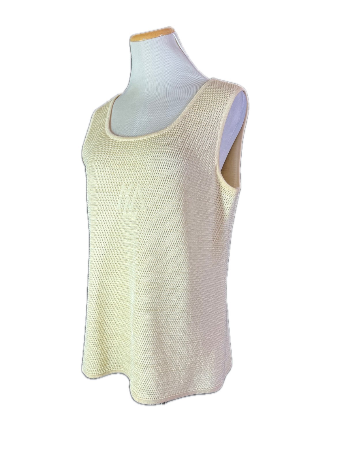 Vintage Escada Margaretha Ley Size 40 Cream Open Knit Tank Monogram