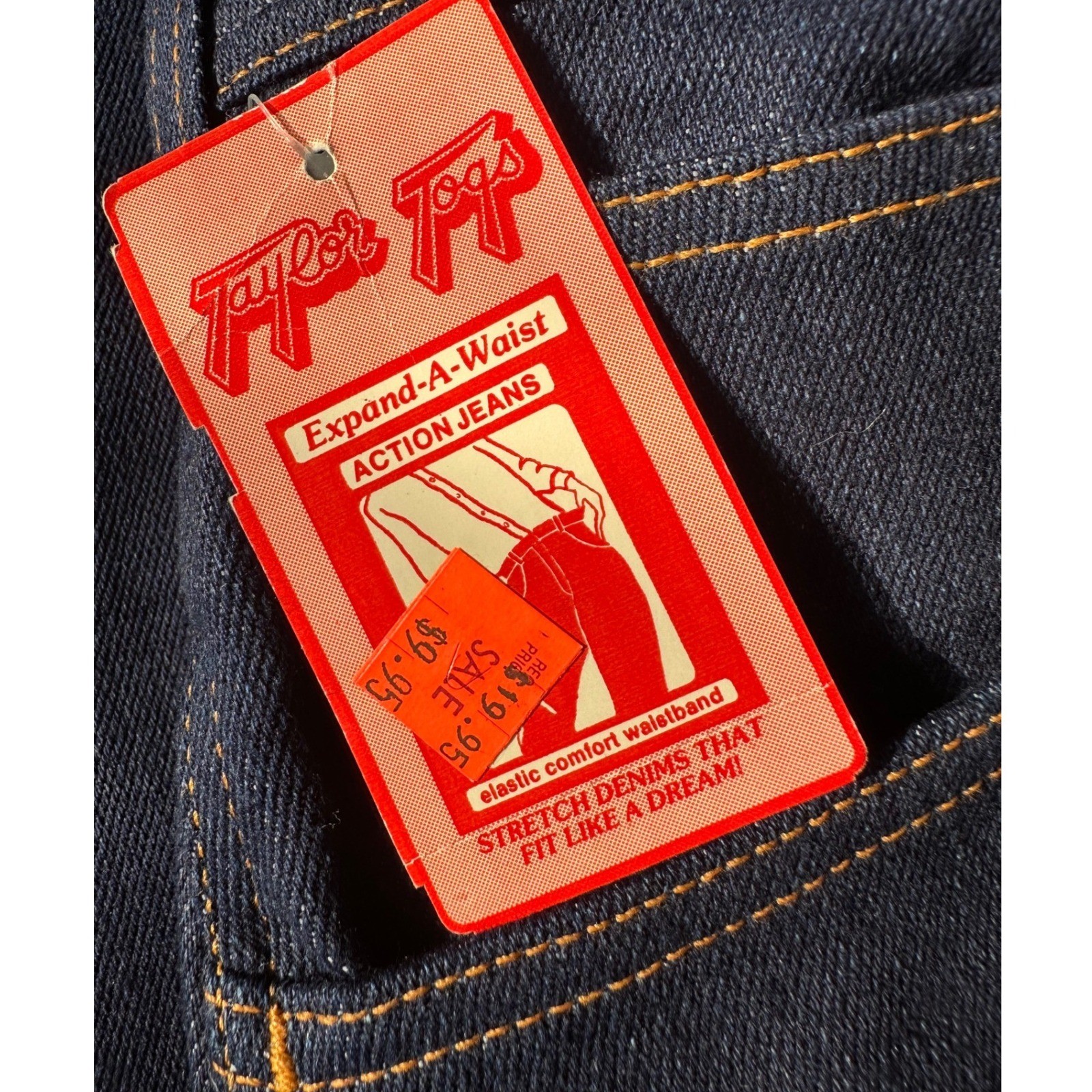 VTG 70’S Taylor Togs CHAPS Action Jeans Womens 36 Expand-A-Waist Bear USA NWT