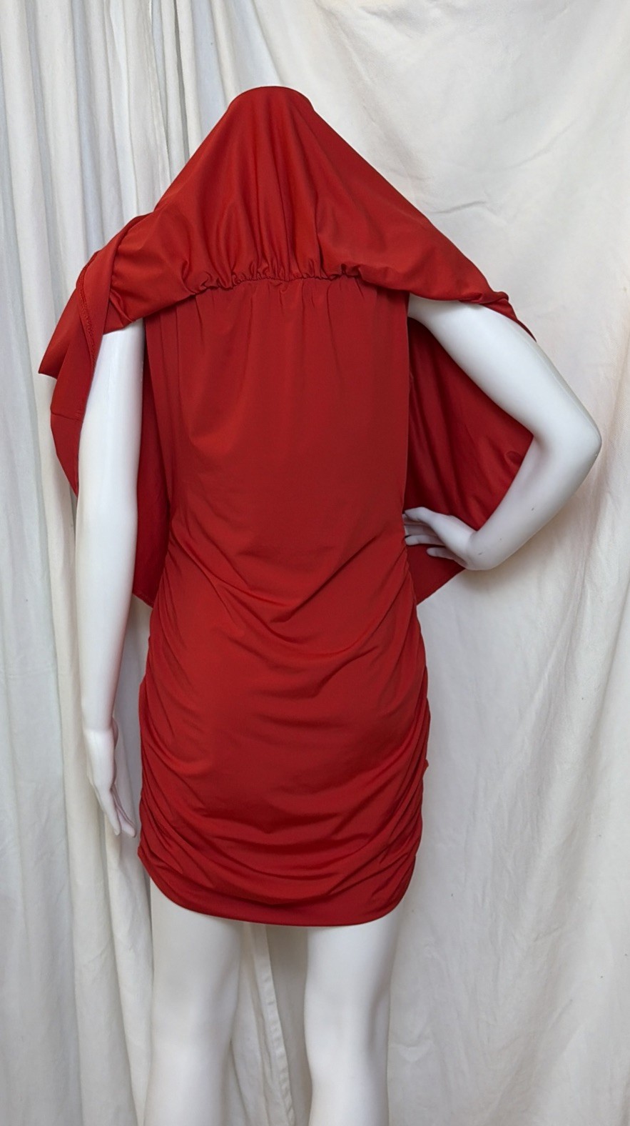 VTG 70s 80s Sexy Disco Party Clubwear Red Ruched Dolman Capelet Mini Dress S/M