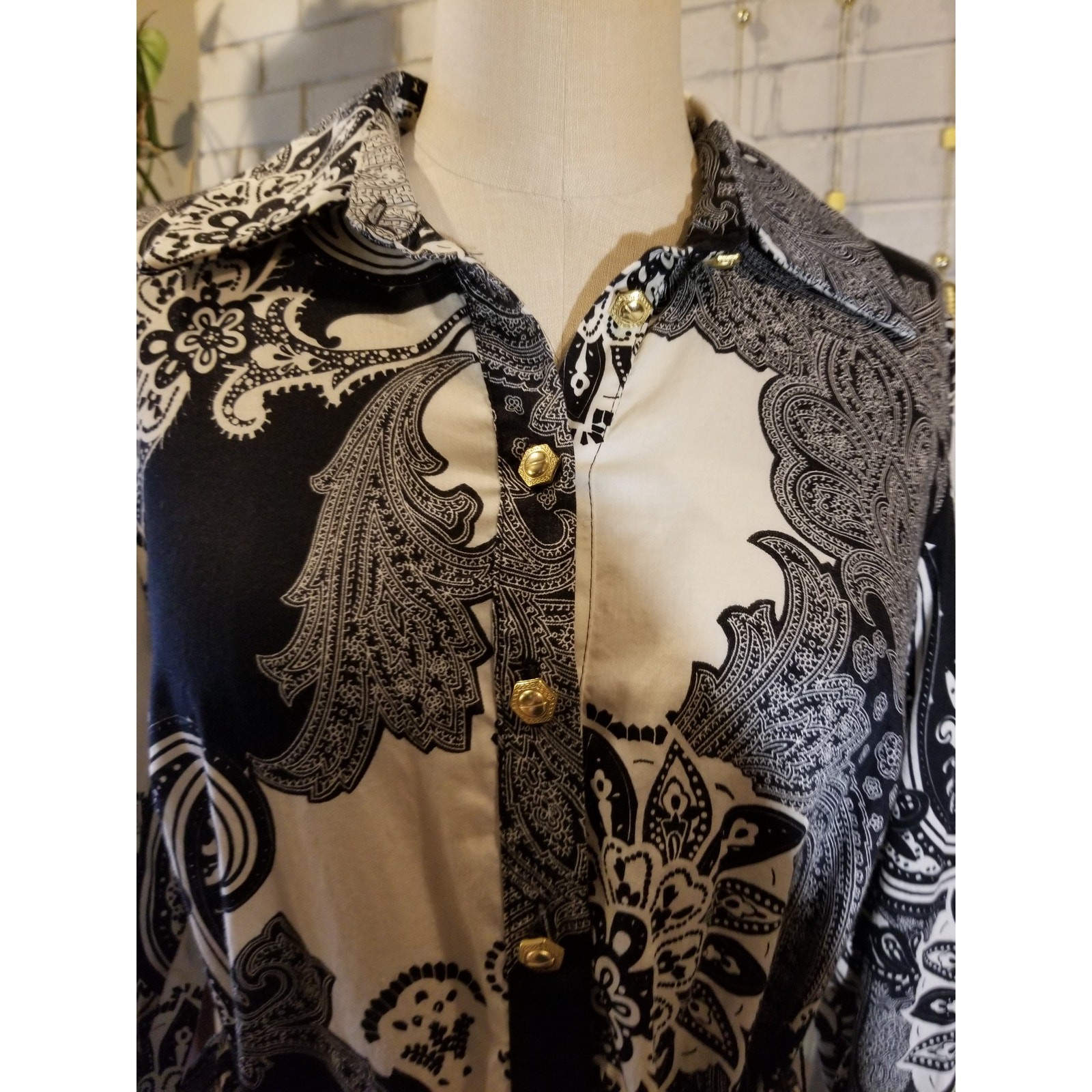 Single Dress Galina Sobolev Black White Paisley Dagger Collar Tunic Dress L