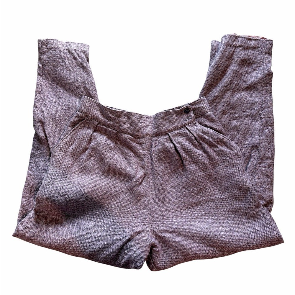 Vintage high waisted purple linen blend pleated pants