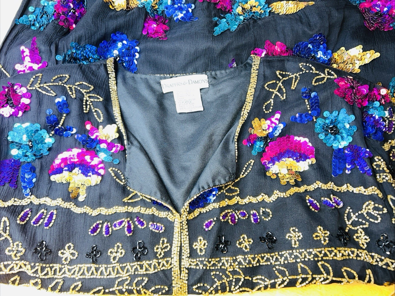 Vtg Drapers & Damons 1X Silk Colorful Sequins Beads Jacket Cardigan Plus Formal