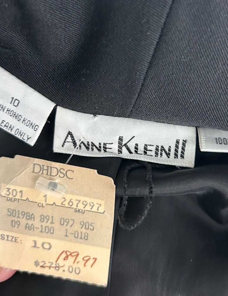 NWT Vtg Anne Klein Dress 10 Wool Classic Black Jacket Dress Dead Stock