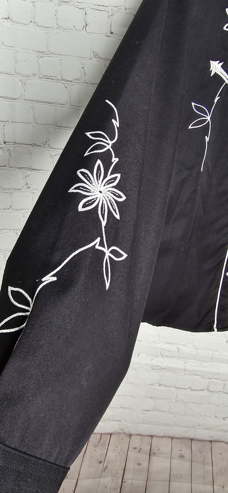 Panhandle Slim Western Pearl Snap Embroidery Black Shirt Rodeo Women Sz L USA