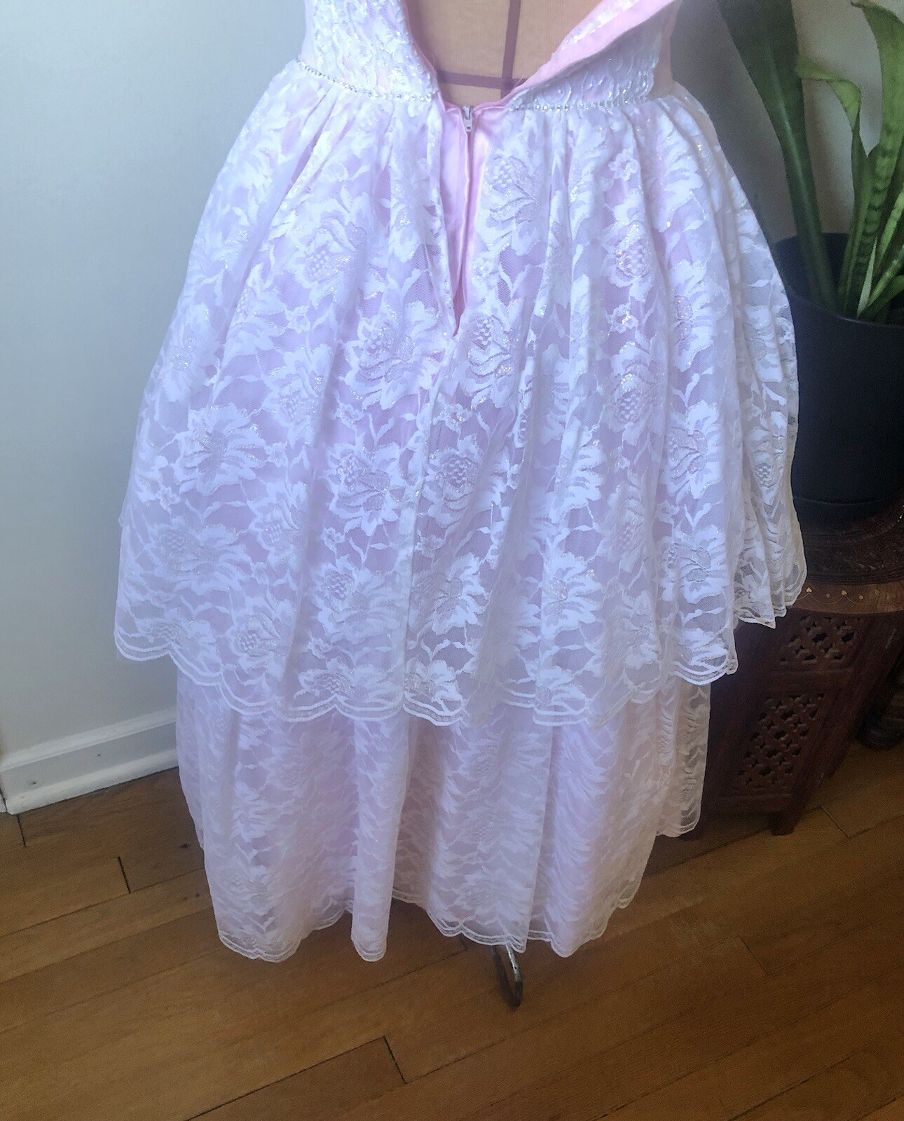 80’s Pink & White Lace Dress, XS