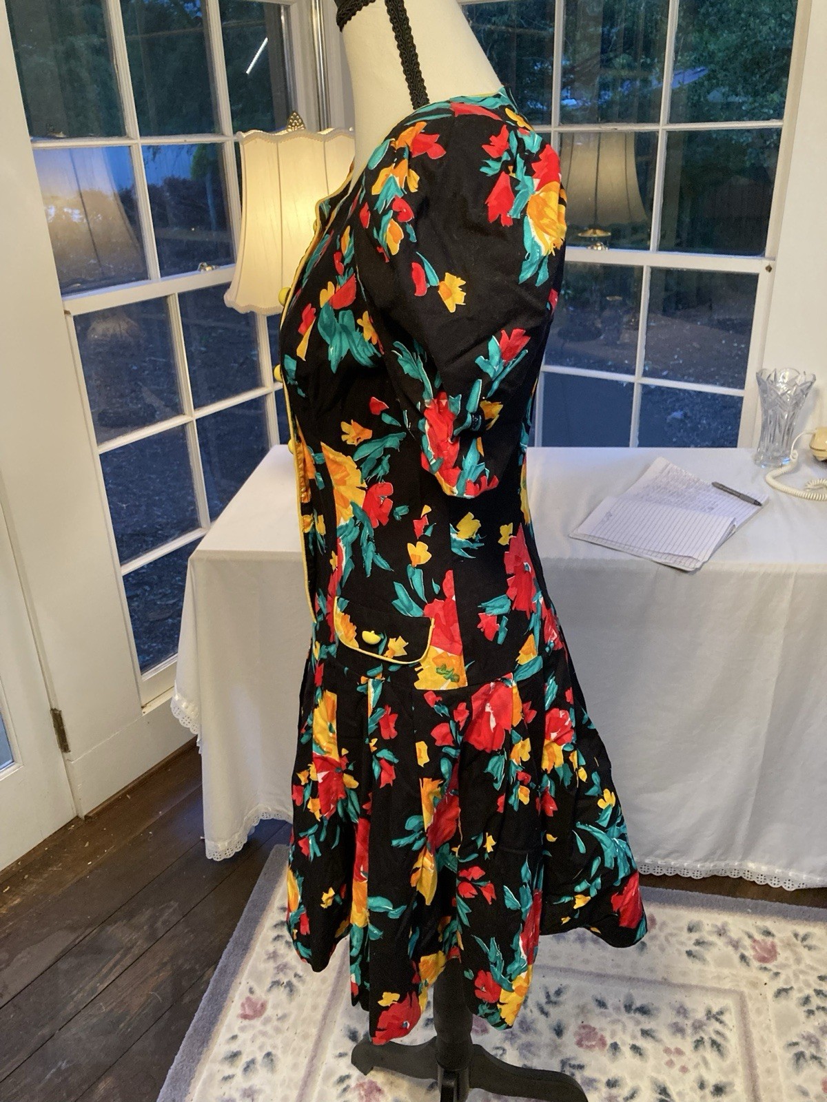 Vintage 1980s Culotte Romper Dress Black And Floral