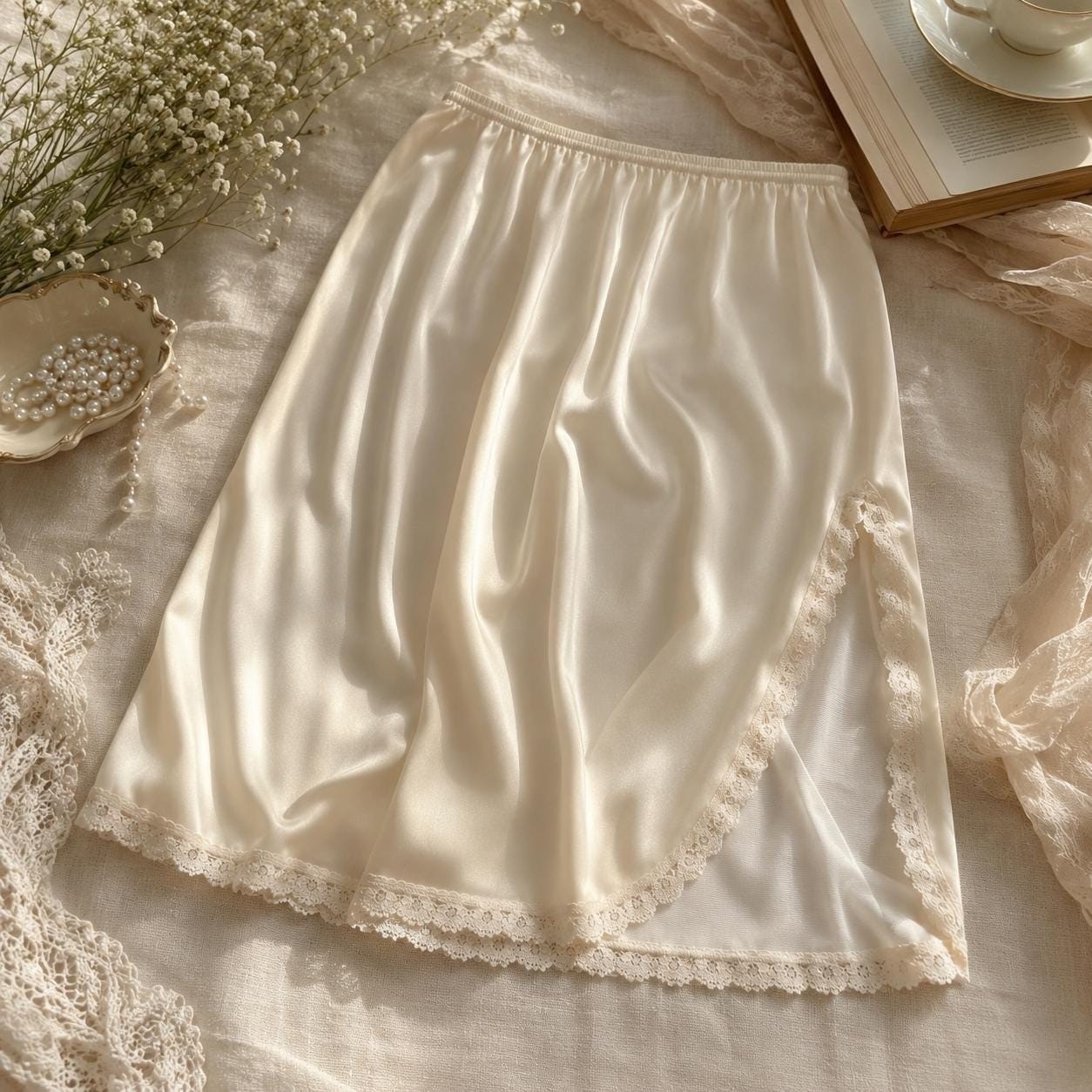 Vintage Kayser Ivory Half Slip | Lace Trim Nylon Petticoat | Size Medium | Brida