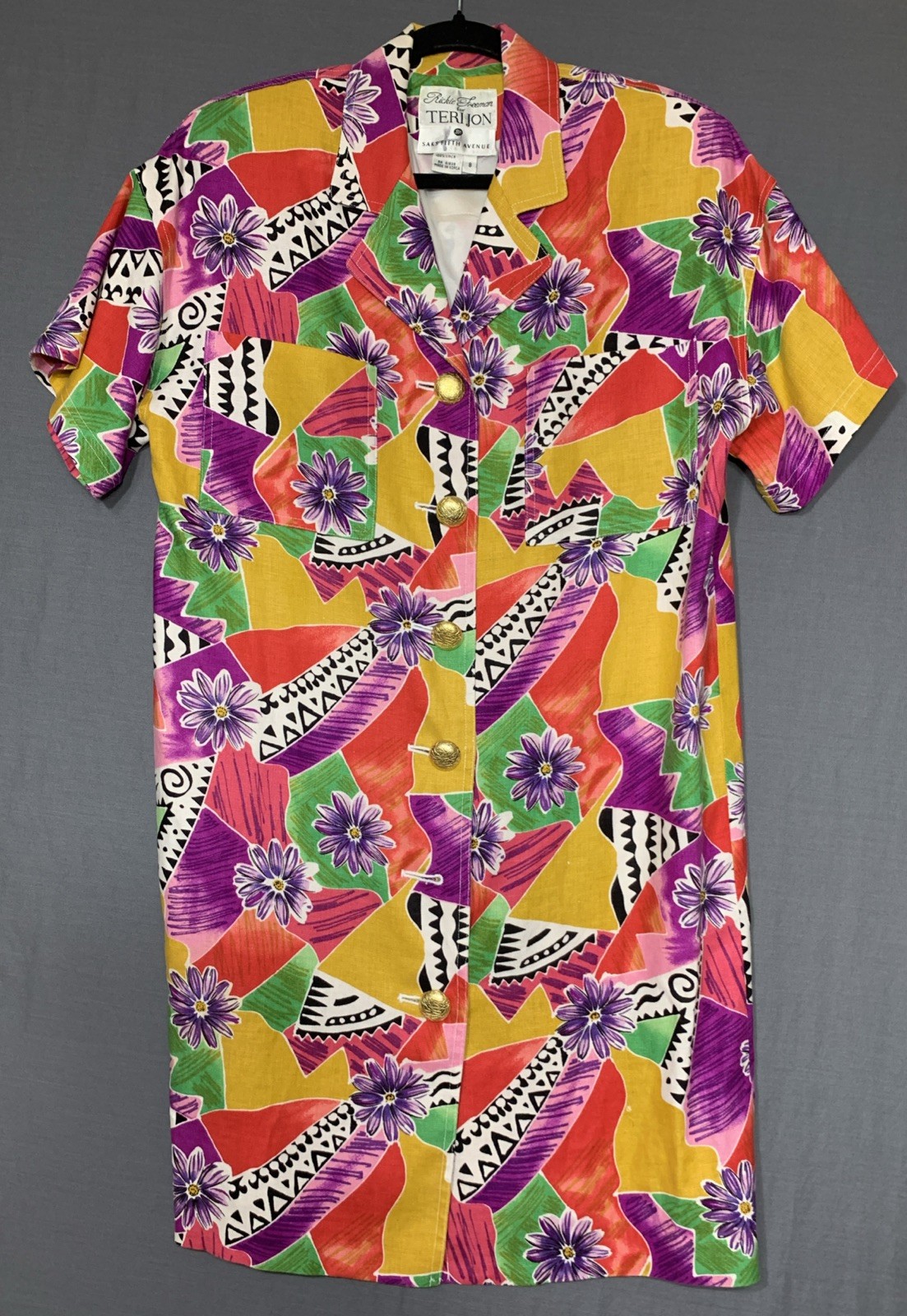 Vintage Rickie Freeman For Teri Jon Saks Fifth Avenue Floral Abstract Dress Sz 8